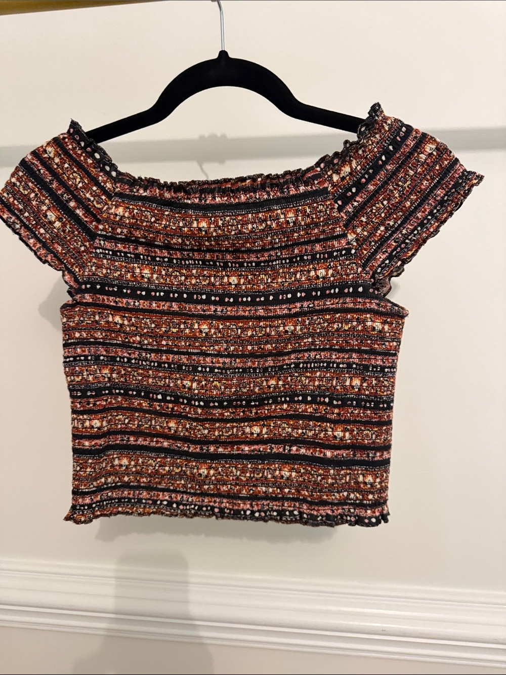 Smocked Off-Shoulder Crop Top in Multi-Color